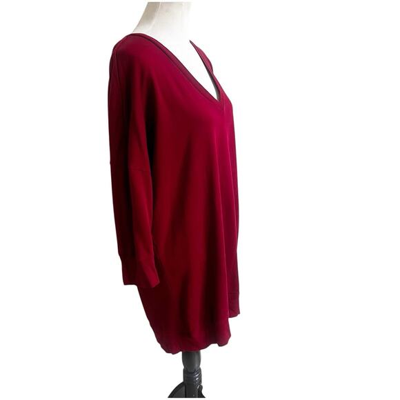 Express One Eleven Sweater Tunic Dress Maroon Size Large Deep V-Neck Minimalist - Picture 4 of 11